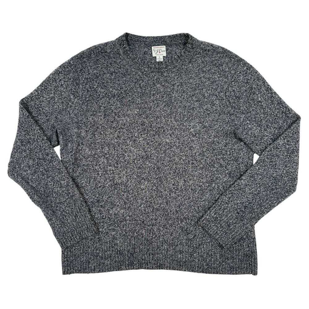 J Crew Sweater Mens Size Large Gray Marled Rugged Merino Wool Crewneck Pullover